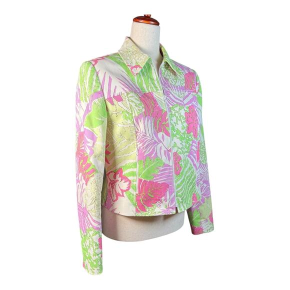 Carlisle Vintage Floral Zip Jacket Tropical Cotton Stretch Long Sleeve Pastel 6 - Picture 4 of 7
